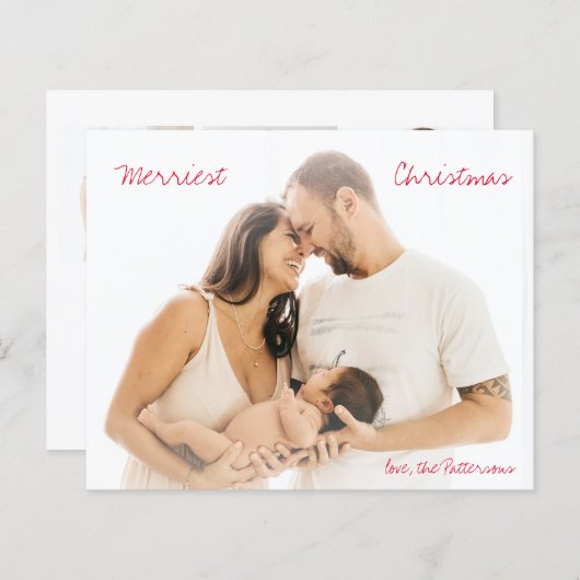 Minimalistische rode script foto moderne kerst (Voorkant / Achterkant)