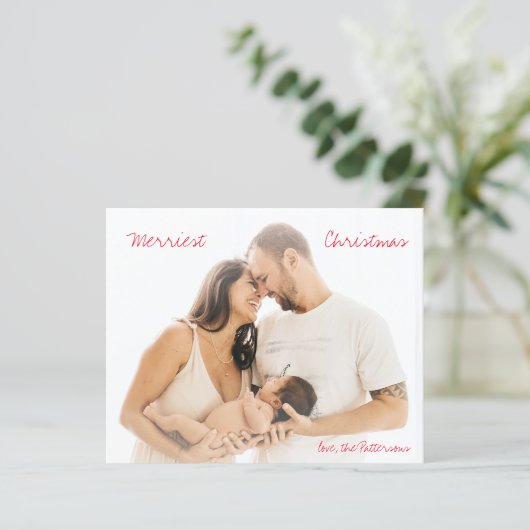 Minimalistische rode script foto moderne kerst (Staand voorkant)