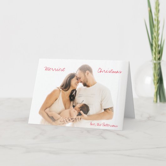 Minimalistische rode script foto moderne kerst feestdagen kaart (Voorkant)