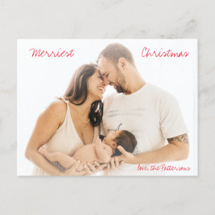 Minimalistische rode script foto moderne kerst feestdagenkaart