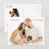 Minimalistische rode script foto moderne kerst feestdagenkaart (Voorkant / Achterkant)