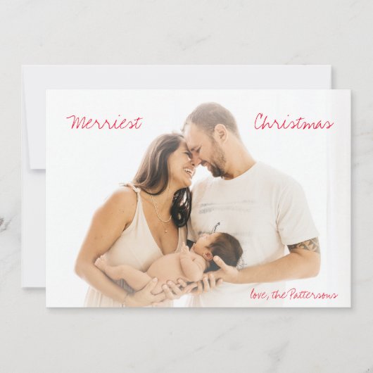 Minimalistische rode script foto moderne kerst feestdagenkaart (Voorkant)