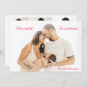 Minimalistische rode script foto moderne kerst feestdagenkaart (Voorkant / Achterkant)