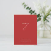 Minimalistische rode script trouwkaart bedanken bedankkaart (Staand voorkant)