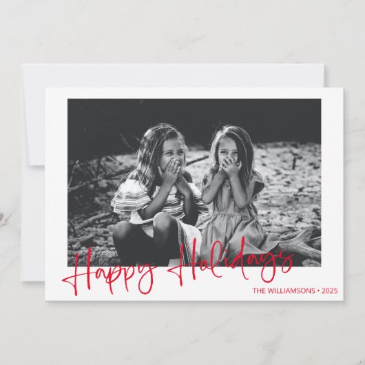 Minimalistische rode script typografie overlay fot feestdagenkaart (Voorkant)