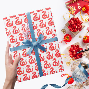 Minimalistische rode slang patroon Chinees Nieuwja Cadeaupapier
