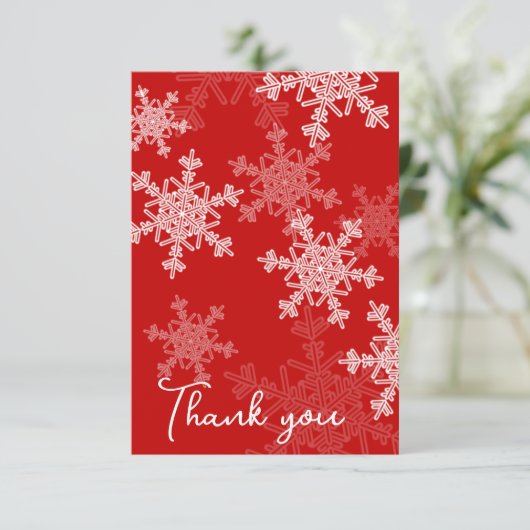 Minimalistische Rode Sneeuwvlokken Baby Shower Dan Bedankkaart (Staand voorkant)