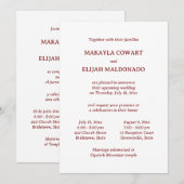 Minimalistische rode Spaans-Engelse twee receptie Kaart (Voorkant / Achterkant)