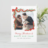 Minimalistische rode strik en groen Kerst fotokaar Feestdagenkaart (Staand voorkant)