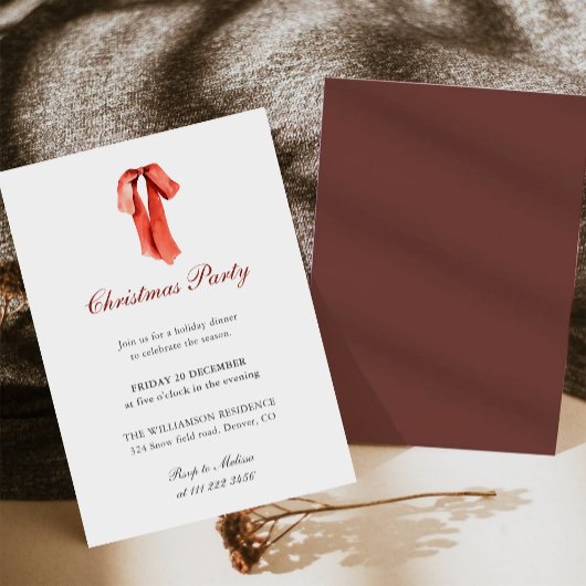 Minimalistische rode strik Kerstfeest uitnodiging