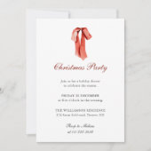 Minimalistische rode strik Kerstfeest uitnodiging (Voorkant)