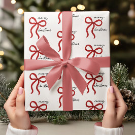 Minimalistische Rode Strik Vrolijk Kerstmis Cadeaupapier
