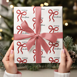 Minimalistische Rode Strik Vrolijk Kerstmis Cadeaupapier