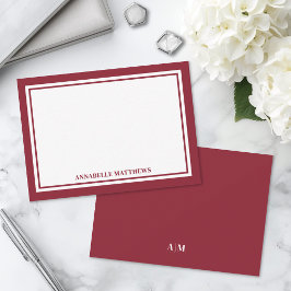 Minimalistische rode tweevoudige rand monogram notitiekaartje