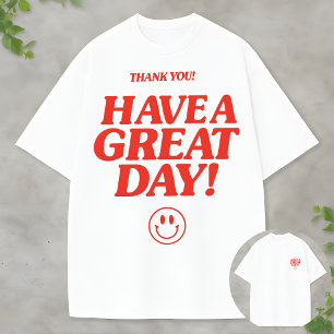 Minimalistische rode typografie shirt met smiley g