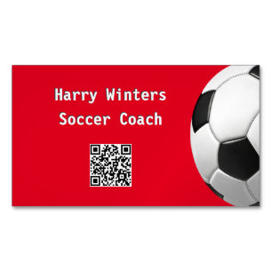 Minimalistische rode voetbal QR-code voetbalcoach Magnetisch Visitekaartje