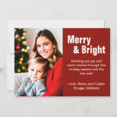 Minimalistische rode "vrolijke & heldere" foto feestdagenkaart (Voorkant)