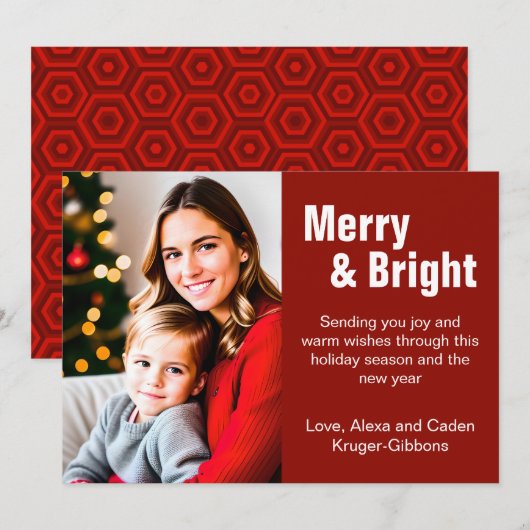 Minimalistische rode "vrolijke & heldere" foto feestdagenkaart (Voorkant / Achterkant)