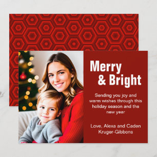 Minimalistische rode "vrolijke & heldere" foto feestdagenkaart