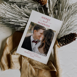 Minimalistische Rode Zeep en gehuwde Pas getrouwd  Feestdagenkaart