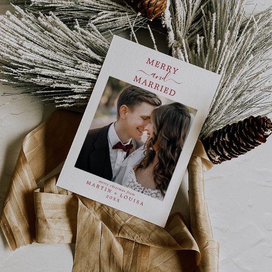 Minimalistische Rode Zeep en gehuwde Pas getrouwd  Feestdagenkaart