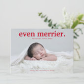 Minimalistische rode zelfs vrolijker nieuwe baby f feestdagenkaart (Staand voorkant)