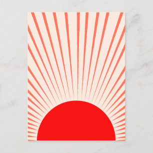 Minimalistische rode zon en zonnestralen briefkaart