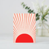 Minimalistische rode zon en zonnestralen briefkaart (Staand voorkant)