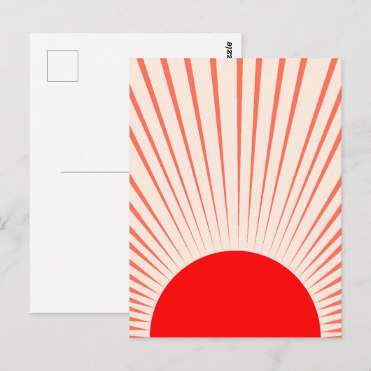 Minimalistische rode zon en zonnestralen briefkaart (Voorkant / Achterkant)