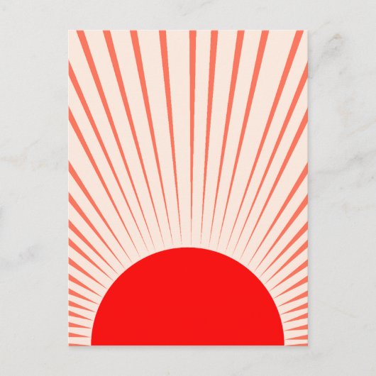 Minimalistische rode zon en zonnestralen briefkaart (Voorkant)
