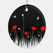 Minimalistische rode zwarte en witte klaprozen wei keramisch ornament (Links)