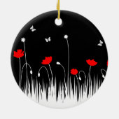 Minimalistische rode zwarte en witte klaprozen wei keramisch ornament (Achterkant)