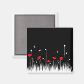 Minimalistische rode zwarte en witte klaprozen wei magneet (Voorkant / Achterkant)