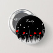 Minimalistische Rode Zwarte en Witte Klaprozen Wei Ronde Button 5,7 Cm (Voorkant /achterkant)