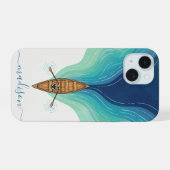 Minimalistische roeiboot oceaangolven iPhone hoes 15 Case (Achterkant horizontaal)