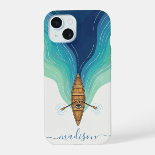 Minimalistische roeiboot oceaangolven iPhone hoes 15 Case