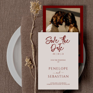 Minimalistische roest terracotta moderne foto brui save the date