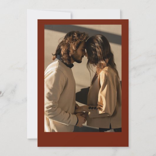 Minimalistische roest terracotta moderne foto brui save the date (Achterkant)