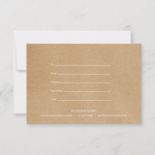 Minimalistische roestige zakelijke cadeaubon (Achterkant)