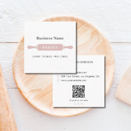 Minimalistische Roller Bakkerij Wit Roze Vierkante Visitekaartje