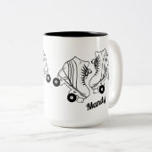 Minimalistische rollertekening Aangepaste naam Tweekleurige Koffiemok (Voorkant rechts)