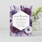 Minimalistische Romance Paarse bloemen bruiloft Save The Date (Staand voorkant)