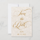 Minimalistische Romantische Beige Gouden Bloemen Save The Date (Voorkant)