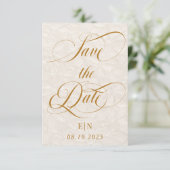 Minimalistische Romantische Beige Gouden Bloemen Save The Date (Staand voorkant)