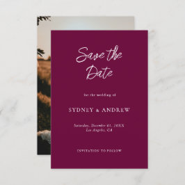 Minimalistische romantische Bourgondische foto Save The Date