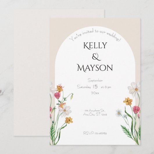 Minimalistische romantische Breeze bruiloft Kaart (Voorkant / Achterkant)