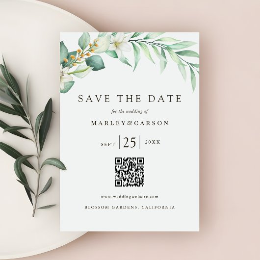 Minimalistische romantische groen QR CODE bruiloft Save The Date