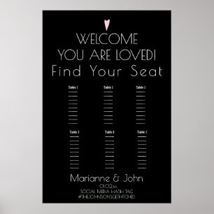 Minimalistische Romantische Hart Trouwstoelenkaart Poster