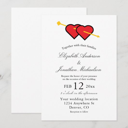 Minimalistische Romantische hartenbruiloft Kaart (Voorkant / Achterkant)