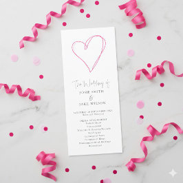 Minimalistische Romantische Roze Hart huwelijkscer Programmakaart